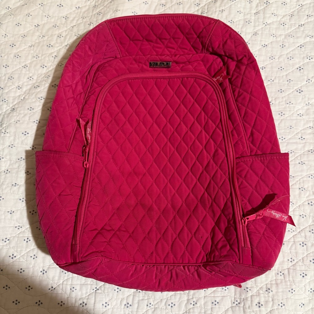 Vera Bradley Solid Hot Pink School Travel Work Laptop Quilted Gym Backpack Bag